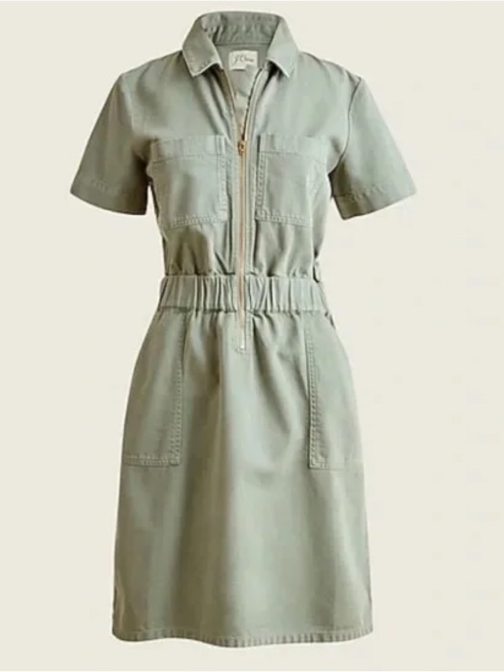 NWT J. Crew Olive Utility Chino Zip-Front Midi Dress SZ 8